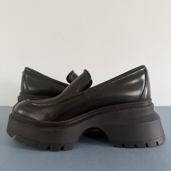 Michael Kors Shiloh Black Leather Chunky Lug Sole Platform Loafers - Picture 6 of 10